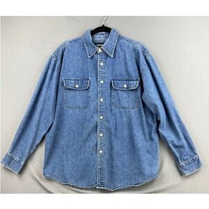 Maurices Denim Button Down Shirt Mens Large Long Sleeve Blue Cotton Excellent